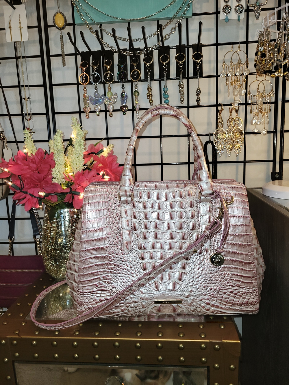 Brahmin Finley NWOT Rose PINK NUDE Croc-Embossed Satchel